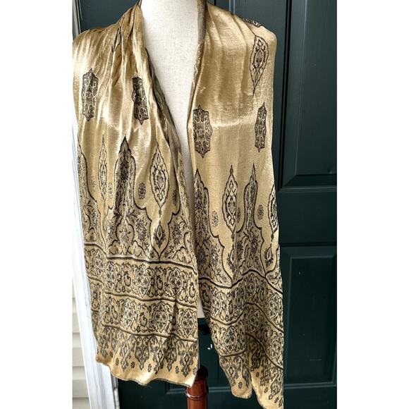 Saldarini Nieman Marcus Italian Woven Metallic Gold Wrap Scarf 19 x 70 Polished - Picture 1 of 7